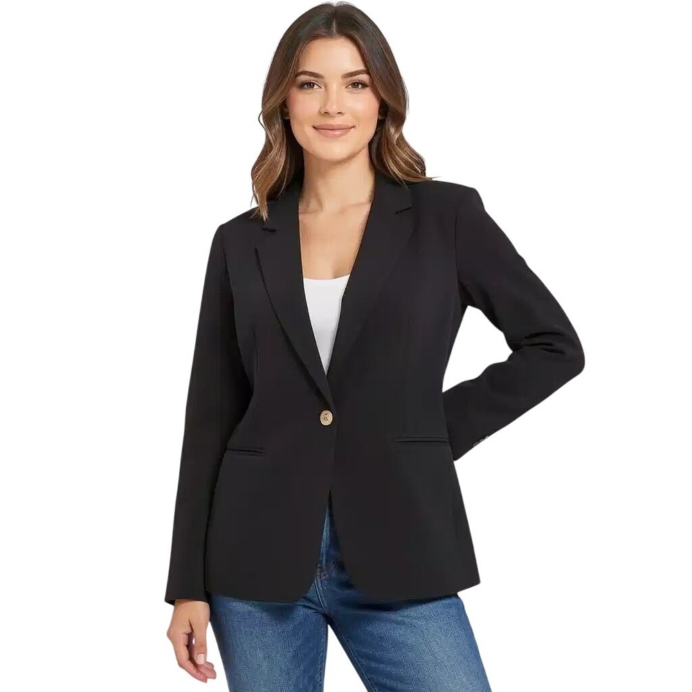 Anne Klein $139 Womens Black Crepe Single Button Blazer Jacket L NWT